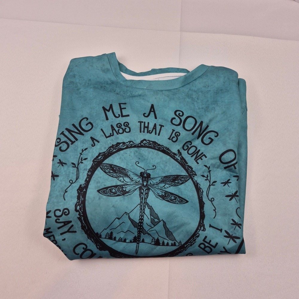 Outlander Sweatshirt Women's 2X Teal Shiny Finish Crewneck Over the Sea Quote - Picture 10 of 12
